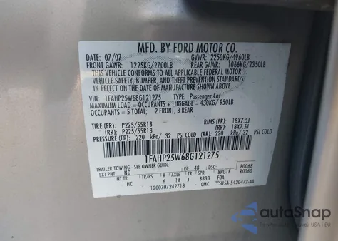 2008 Ford Taurus Limited z USA, uszkodzony, nr VIN 1FAHP25W68G121275